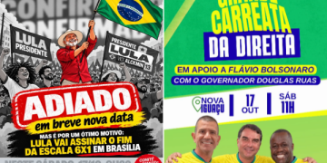 Perdeu o lugar: direita marca carreata para o mesmo local e horário de ato de Lula adiado em Nova Iguaçu