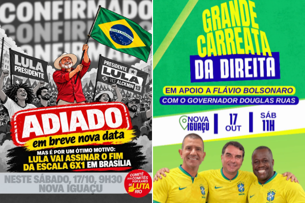 Perdeu o lugar: direita marca carreata para o mesmo local e horário de ato de Lula adiado em Nova Iguaçu 51 atos de direita e de esquerda
