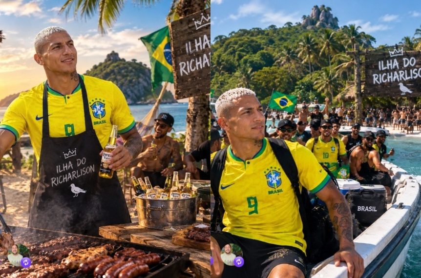 Richarlison tira onda com Flávio Bolsonaro, com quem disputa ilha em Angra dos Reis, após a fuga do senador 51 A imagens criadas por Richarlison, que acusa Flávio Bolsonaro de ter tomado a ilha "na mão grande"