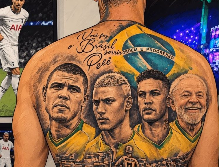 Richarlison publicou imagem como se tivesse tatuado o rosto do presidente Lula nas costas