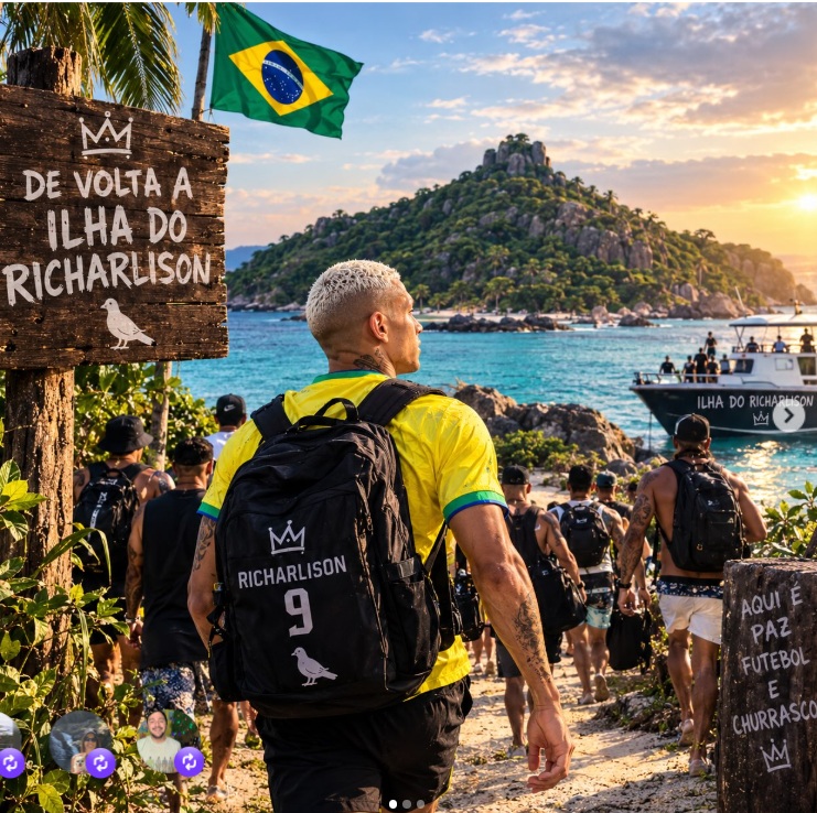 Richarlison tira onda com Flávio Bolsonaro, com quem disputa ilha em Angra dos Reis, após a fuga do senador 53 Richarlison imaginando o momento quem retomaria a posse da Ilha Comprida